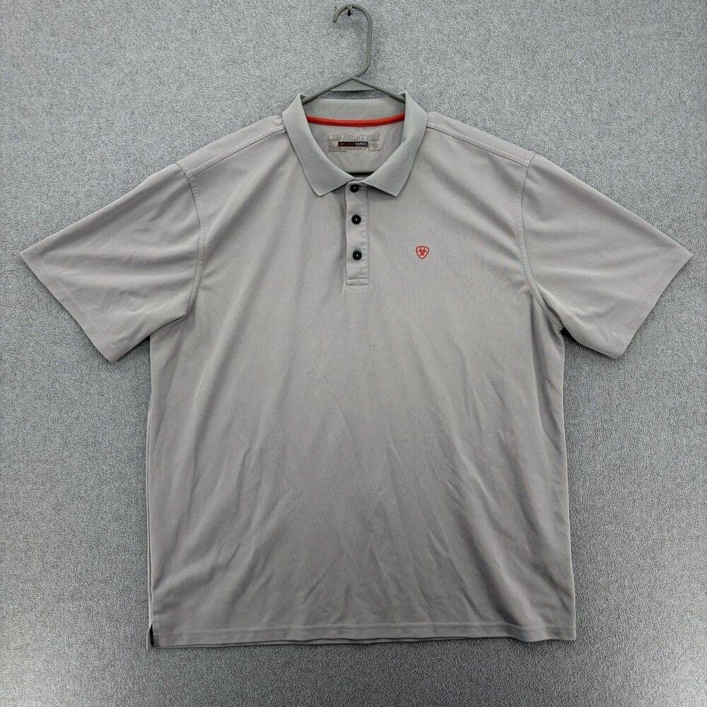 AriatTEK Heat Series Polo Shirt Mens XL Gray Performance Golf Western Red Logo